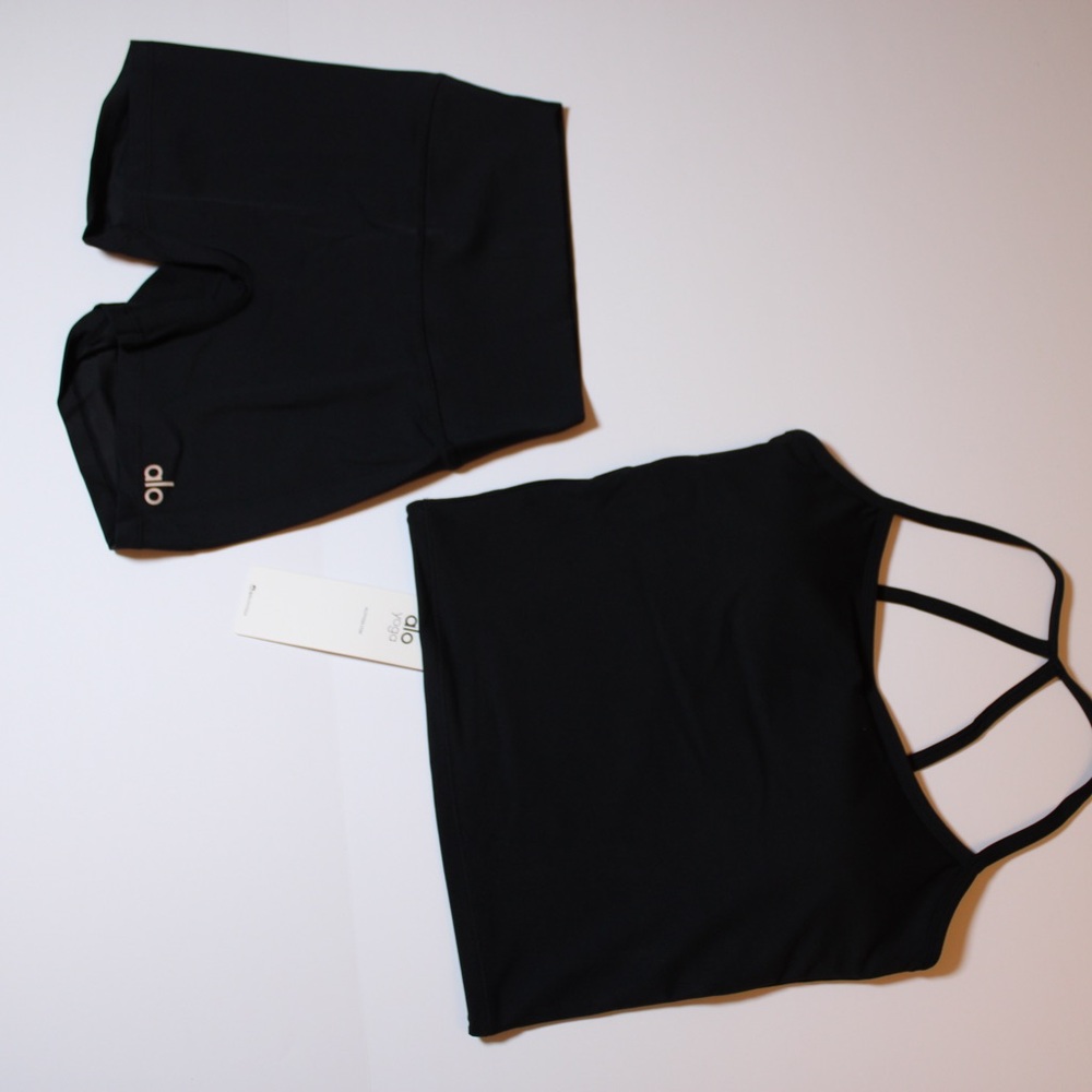 ALO Yoga Black Tank and Shorts Set